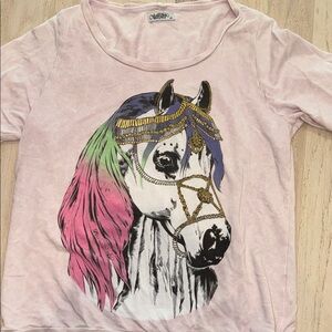 Lauren Moshi Light Pink Graphic Horse Tee with Multicolor Mane